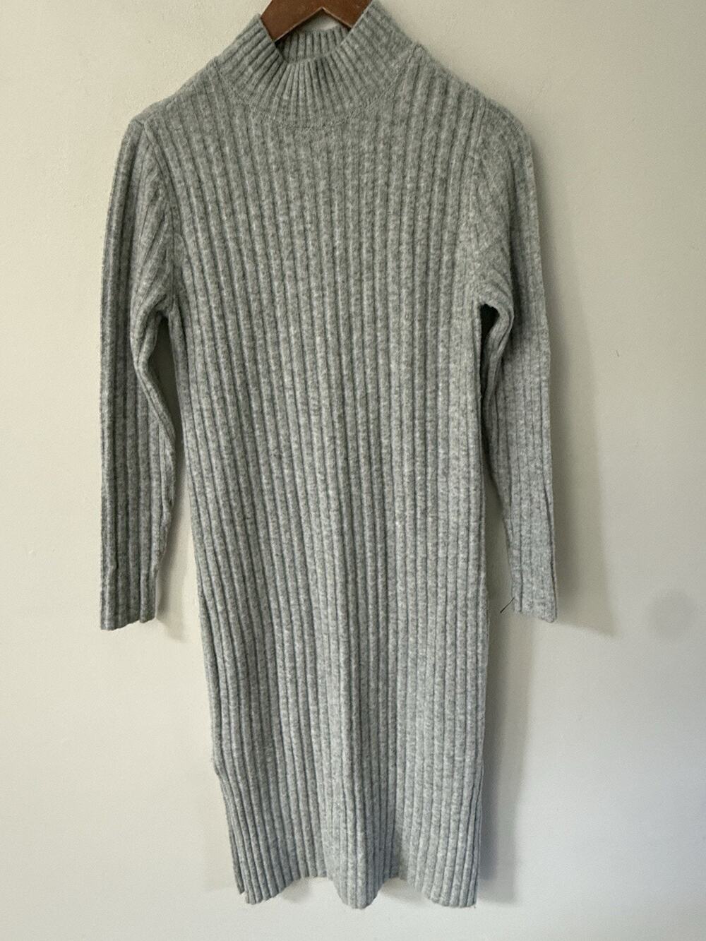Ann Taylor Loft Womens Ribbed Knit Dress Size S Gray Long Sleeve Side Slit